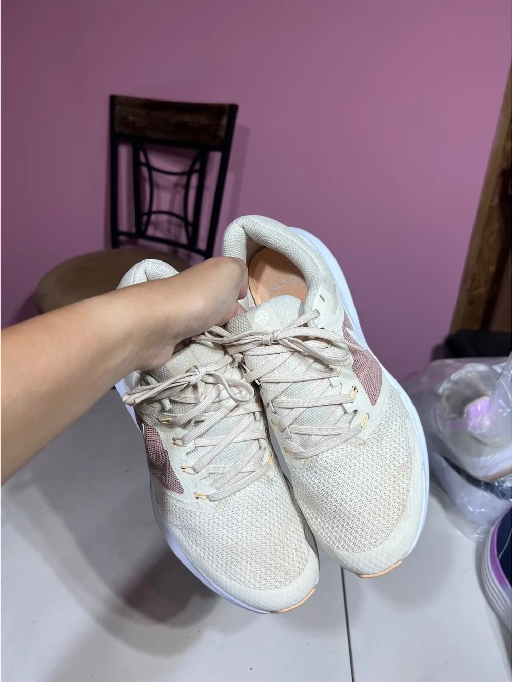 Nike WoMen's Running Shoes Size 11 Beige with White Swoosh